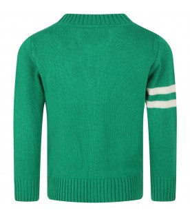 Green cardigan for boy with logos