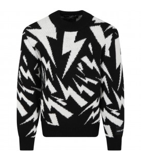 Black sweater for boy with iconic white lightning bolts