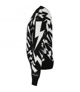 Black sweater for boy with iconic white lightning bolts