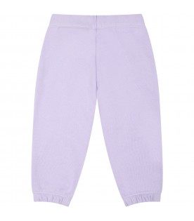 Pantaloni lilla da tuta per neonata con logo bianco