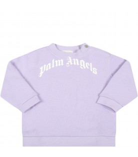 Lilac sweatshirt for baby girl with white logo
