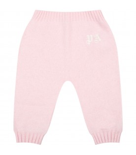 Pink trousers for baby girl with white logo