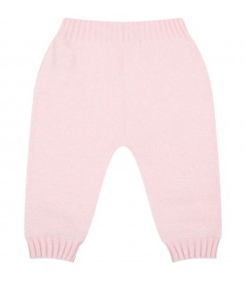Pantaloni rosa per neonata con logo bianco