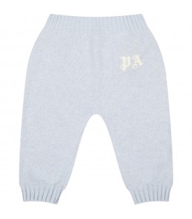 Light-blue trousers for baby boy with white logo