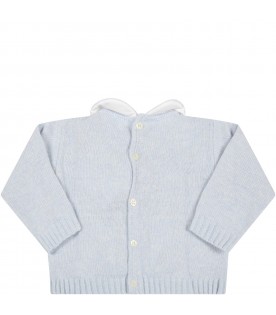 Light-blue sweater for baby boy with bear and logo