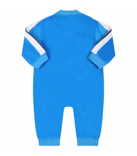 Light-blue jumpsuit for babyboy with white logo
