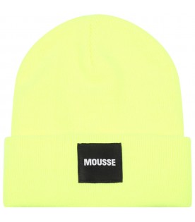 Neon-yellow hat for kids with logo patch