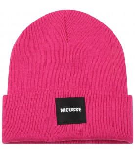 Fuchsia hat for kids with logo patch