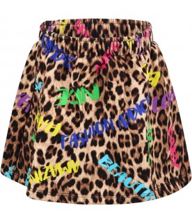 Beige skirt for baby girl with spotted print
