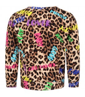 Beige sweatshirt for girl with animal print