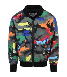 Green jacket for boy with camouflage print