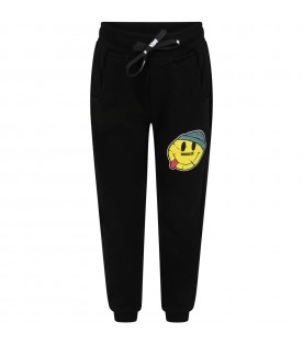 Black sweatpants for boy with smiley face