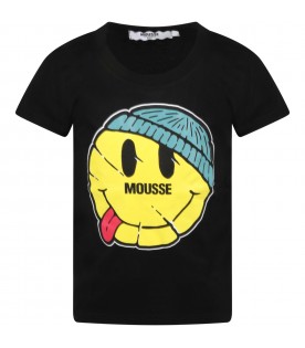Black T-shirt for kids with smiley face