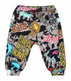 Gray sweatpants for baby boy with colorful designs