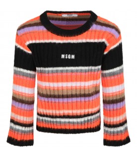 Multicolor sweater for girl with white logo