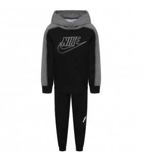 Black tracksuit for boy with gray logo