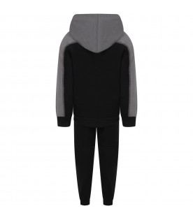 Black tracksuit for boy with gray logo