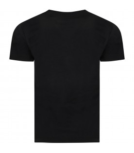 Black T-shirt for boy with double logo