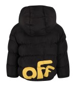 Off White Black jacket for kids with logo patch and yellow logo