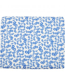 White blanket for baby boy with blue logo
