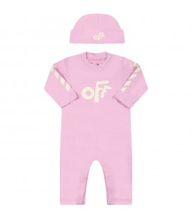 Pink set for baby girl with white logo