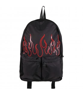Black backpack for kids with flames