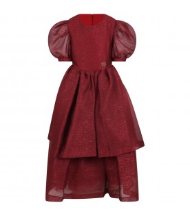 Burgundy dress for girl with golden patch