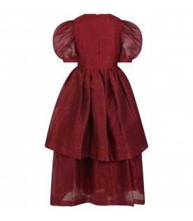 Burgundy dress for girl with golden patch