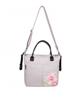 Beige changing-bag for baby girl with flowers