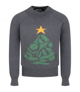 Gray turtleneck for boy with Christmas tree