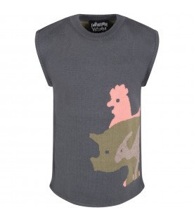 Gray gilet for kids with animals