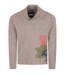 Beige sweater for kids with animals