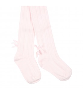 Pink tights for baby girl with bows