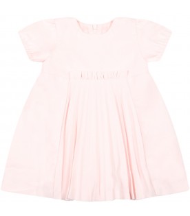 Pink dress for baby girl with pleated details