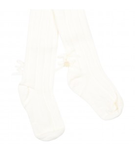 Ivory tights for baby girl with bows