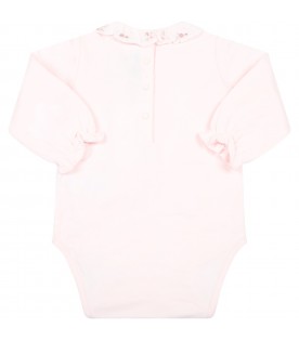 Pink bodysuit for baby girl with embroidery
