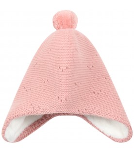 Pink hat for baby girl with pom poms