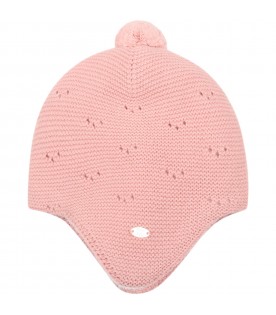 Pink hat for baby girl with pom poms