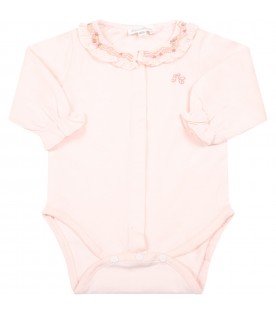 Pink bodysuit for baby girl with flowers