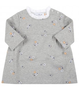 Gray dress for baby girl with flowers
