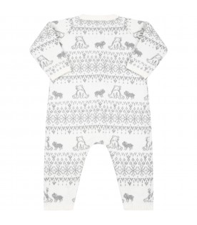 White jumpsuit for baby boy with gray designs