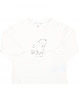 White T-shirt for baby boy with bear and logo