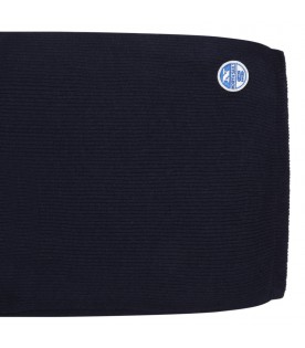 Blue scarf for boy with logo patch