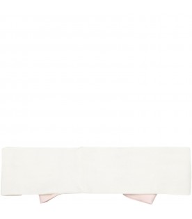 White headband for baby girl with pink silk bow