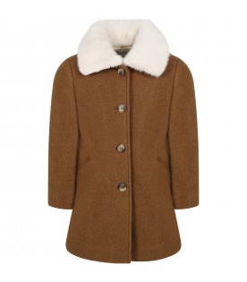 Beige Temaggie coat for girl with faux fur