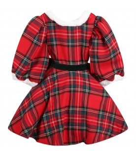 Red dress for girl with check and bow