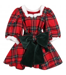 Red dress for girl with check and bow