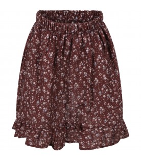 Brown skirt for gilr with all-over flowers