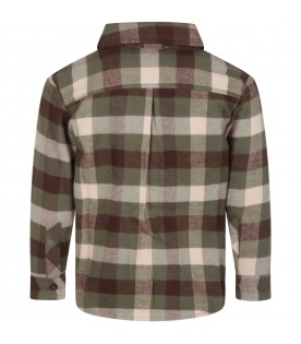 Green shirt for boy with check print