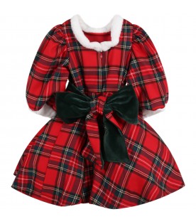 Red dress for baby girl with check and bow